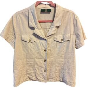 Vintage 90s Orvis Linen Blend Camp Shirt Natural Size 10